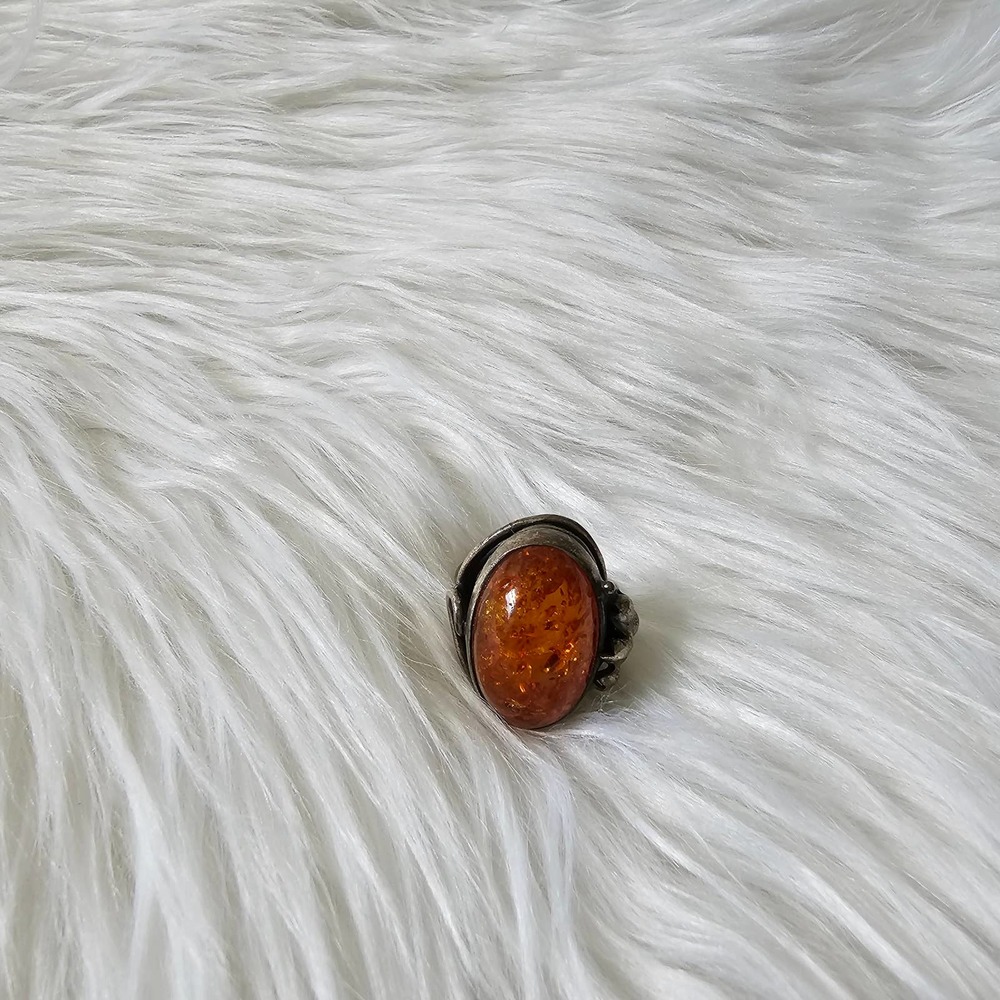Amber Stone Cocktail Ring Size 7.5-8